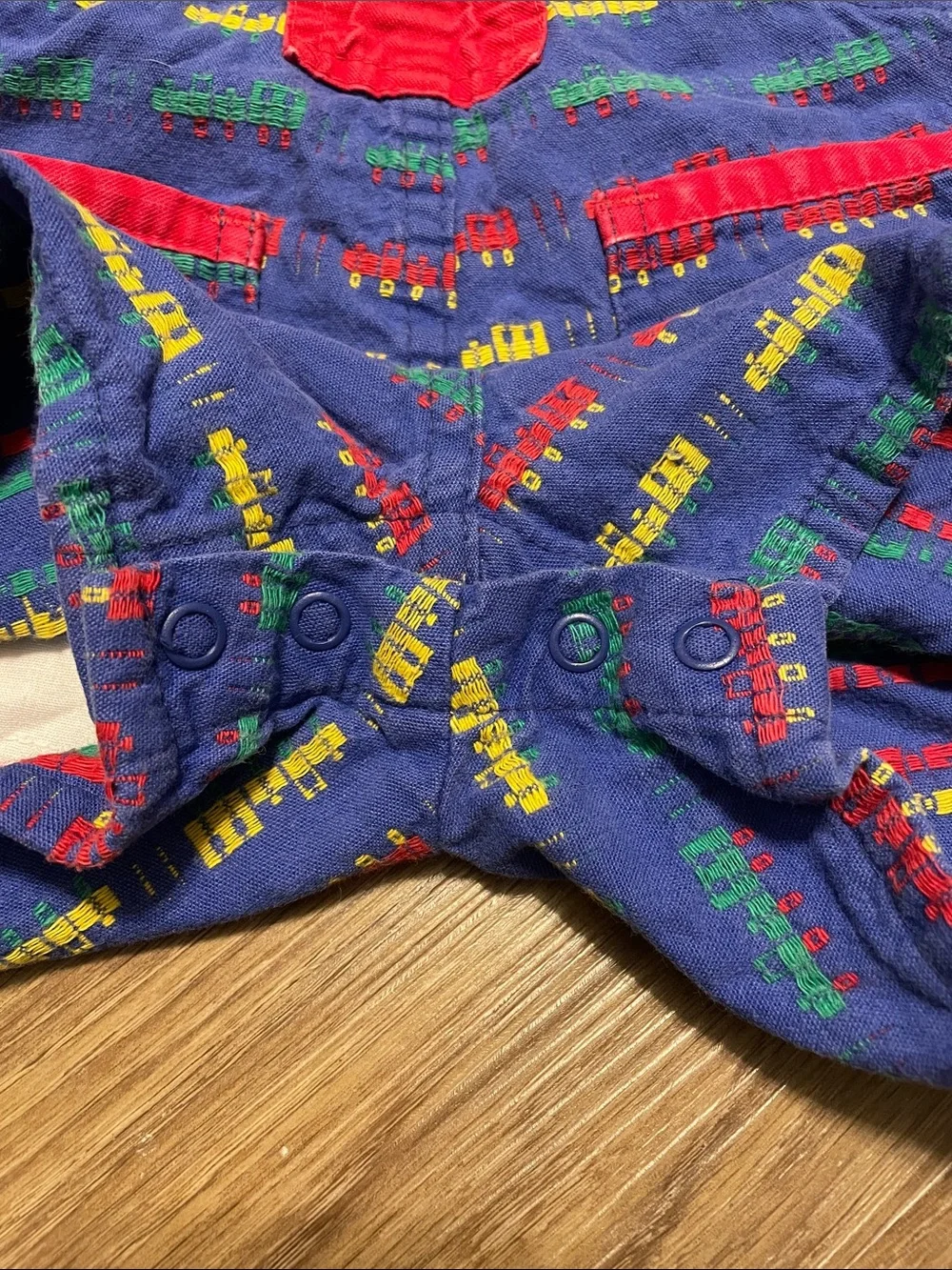 Vintage OshKosh B'gosh Blue Train Print Toddler Short Overalls- made in USA